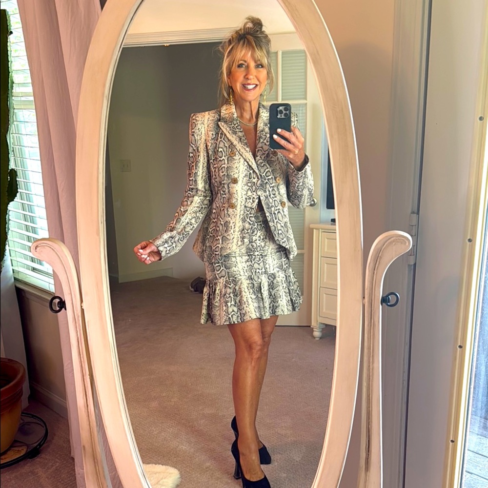 Chic Snake Print Blazer and Skirt Set